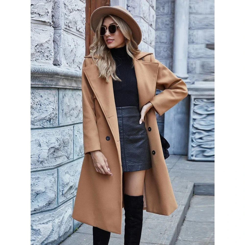 long line
Double Breasted Overcoat pea coat peacoat tan khaki camel brown - Picture 9 of 9